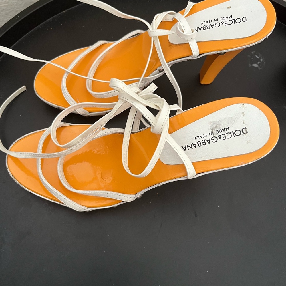 Vintage Dolce & Gabbana orange studded platform heels Y2K lace up sandals rare